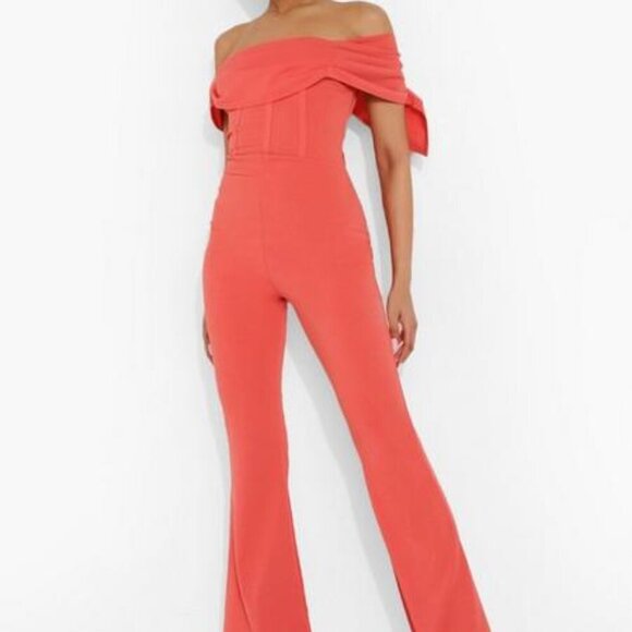 NWOT Peach Cowl Neck Jumpsuit Emory Park Sleeveless Off Shoulder Romper Dress - Picture 11 of 12